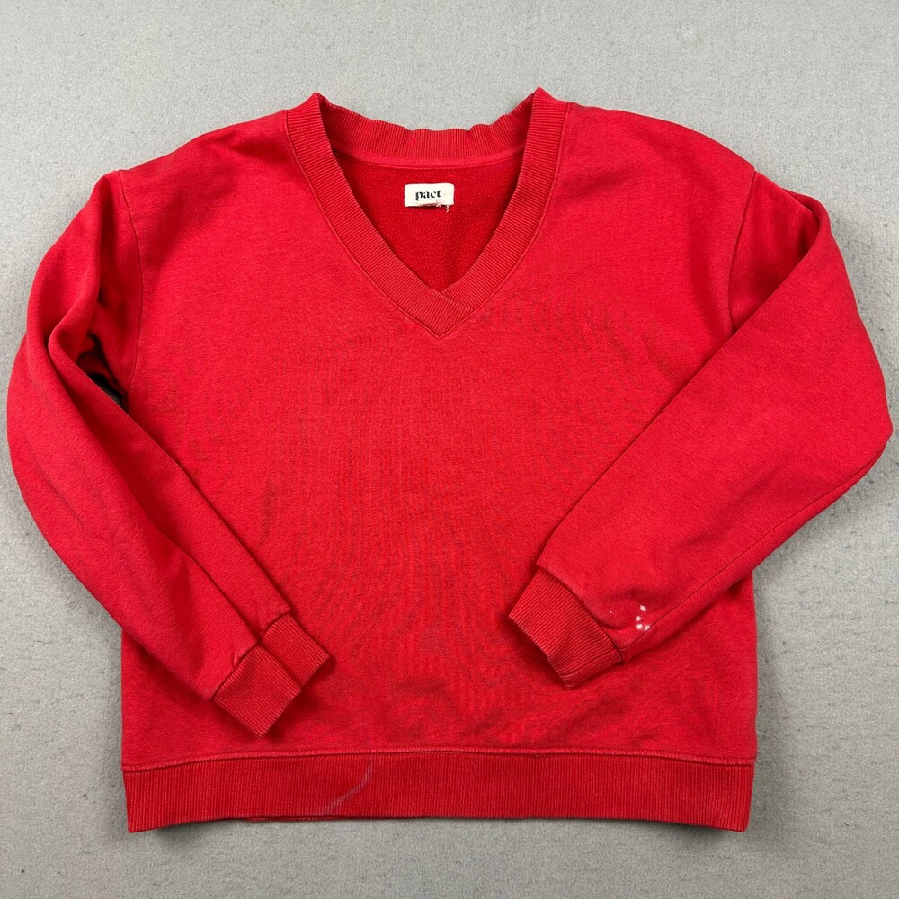 Pact Sweatshirt Women Small Red Solid Pullover Sweatshirt V-Neck Organic S *